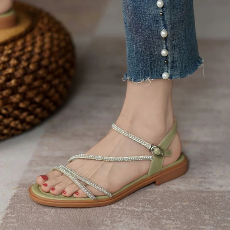 

KemeKiss Real Leather Summer Women Sandals Buckles Brief Fashion Casual Flats Shoes For Women Daily Footwear Size 34-40