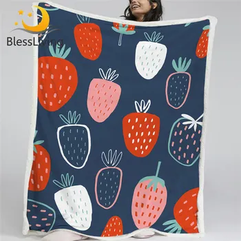 BlessLiving Strawberry Bed Blanket Cartoon Fruits Blankets For Beds Pink Red Girlish Plush Bedspread Beautiful Mantas De Cama 1