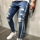 Мужские стильные рваные джинсы, байкерские облегающие прямые потертые джинсовые брюки, новая мода, обтягивающие джинсы, Мужская одежда, 2019