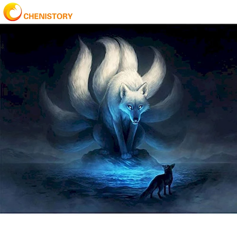

CHENISTORY Diy 5D Diamond Painting Nine-Tailed Fox Animal Cross Stitch Full Diamond Embroidery Rhinestone Mosaic Picture Decor