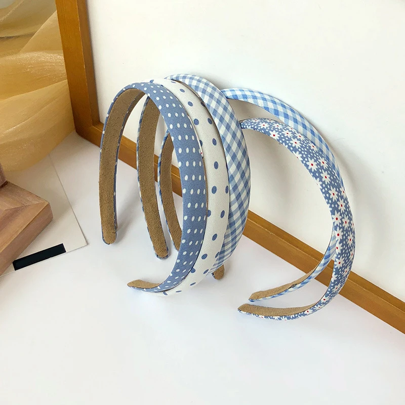

Vintage Blue Series Thin Headbands Korean Plaid Dots Girls Hairbands Fashion Hair Accessories Sweet Summer Floral Hair Hoop