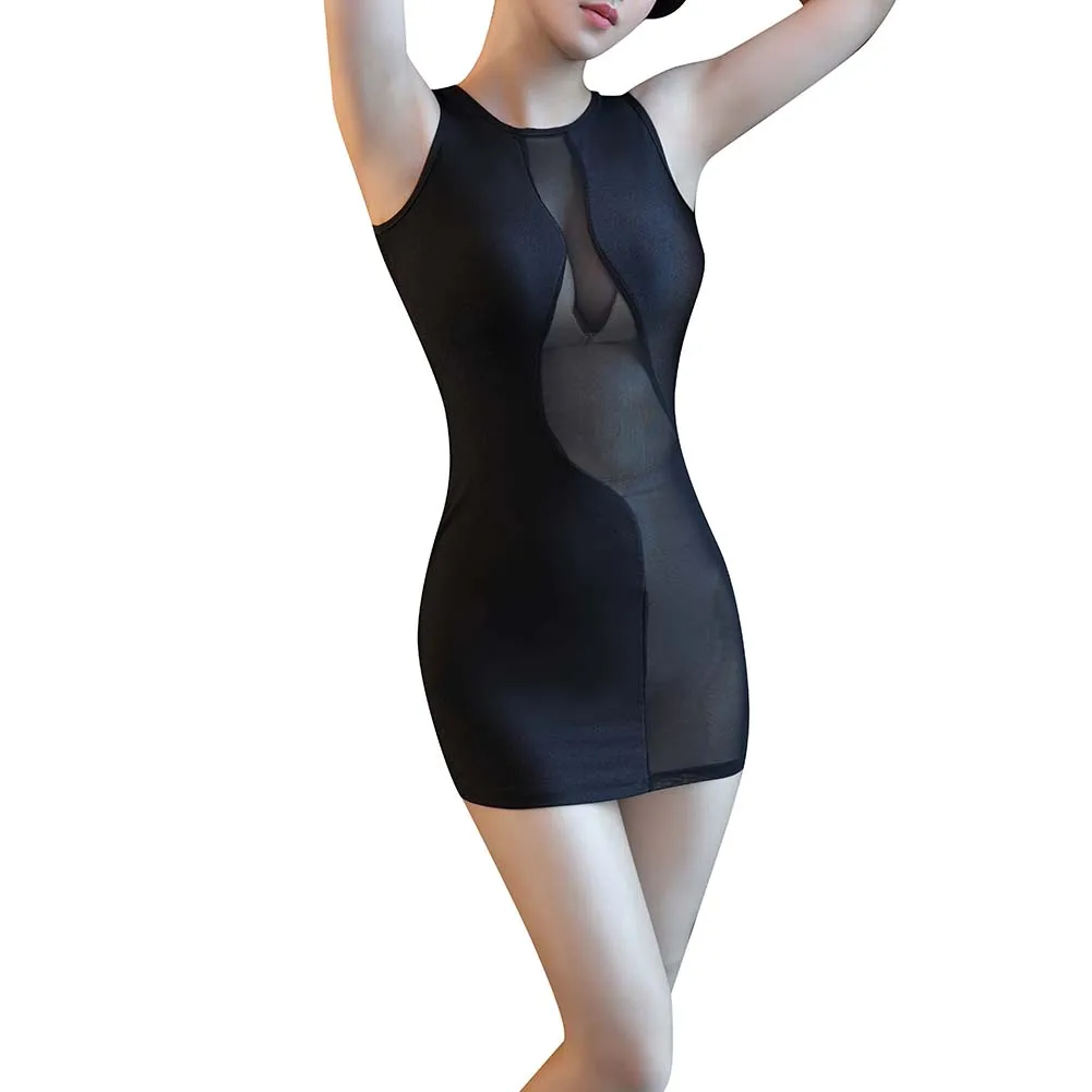 Женское облегающее мини платье без рукавов прозрачное Сетчатое лоскутное