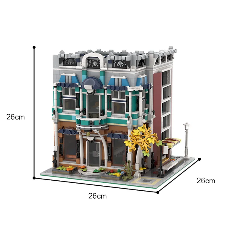 

MOC Street View Libra Cafe BookshopING Alternate Model Modular Diy Building Blocks Bricks Collection MOC Architecture Building