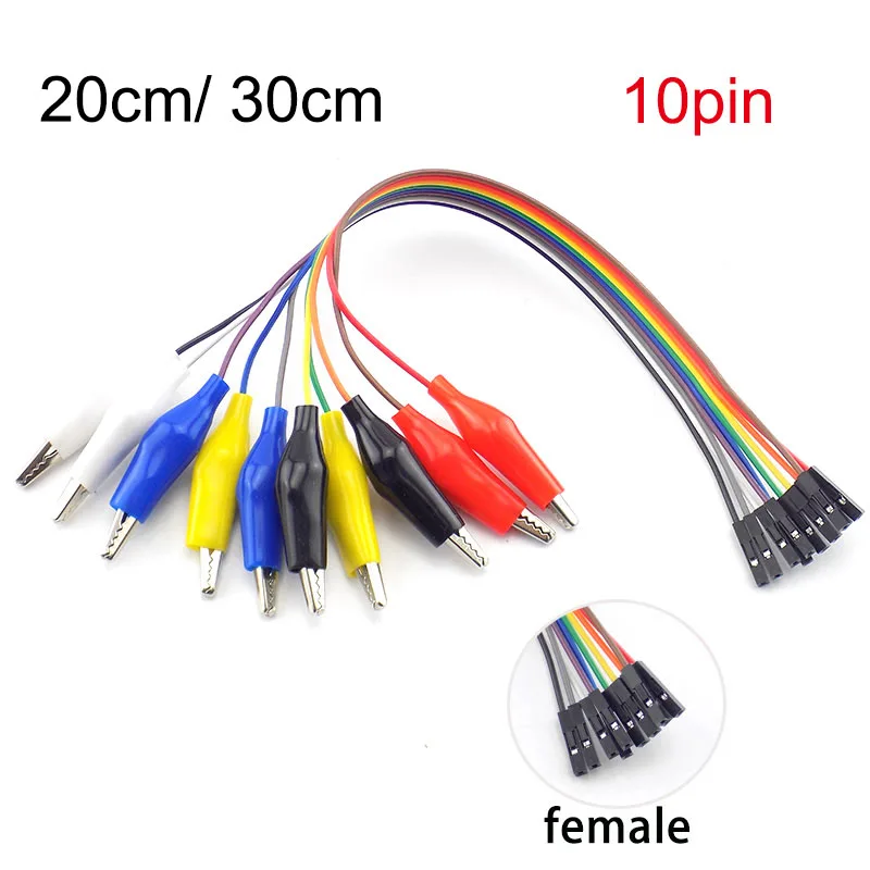 

10pin Female Double-end Alligator Clip jump Wire Crocodile Clip Test Lead 2 in 1 Eclectic Jumper Wire DIY Connection 20cm/30cm U