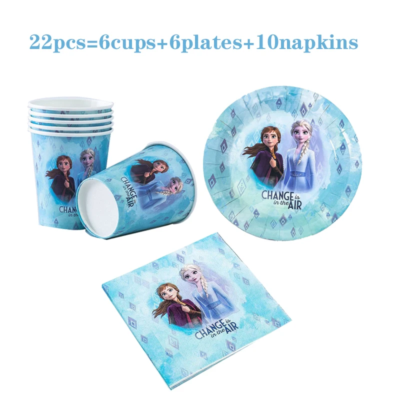 

Cartoon Princess Frozen Elsa Anna Birthday Party Decoration Supplies Girls Baby Shower Kids Plates Cups Disposable Tableware Set