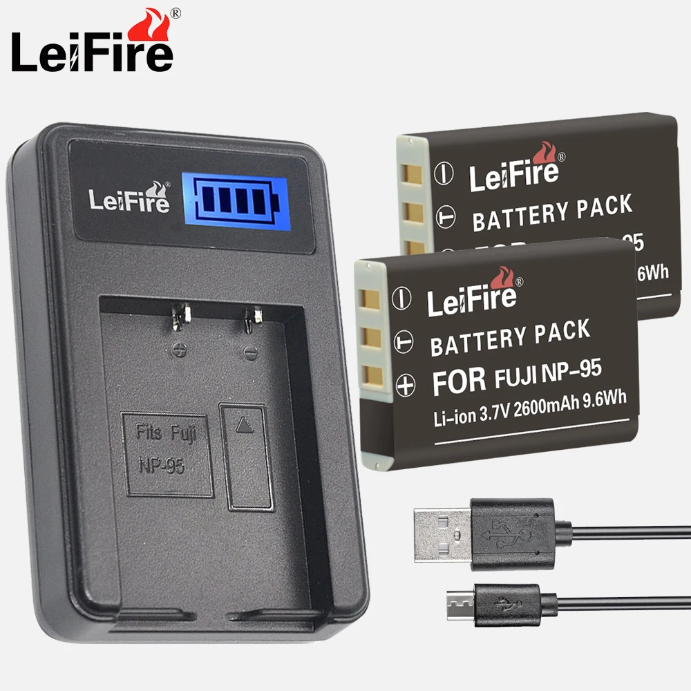 Комплект из 2 предметов 2600 мА/ч NP-95 NP 95 NP95 Батарея + ЖК-дисплей USB Зарядное