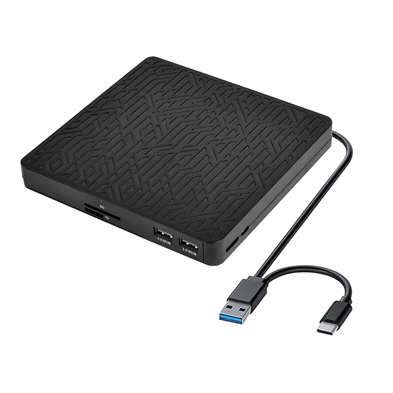 

External DVD Drive, USB3.0/Type-C DVD CD ROM +/-RW Player for Laptop, Optical Disk Burner with 2 USB3.0 Port, SD/TF Port