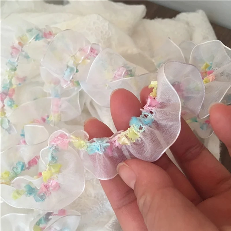 1 ярд эластичная плиссированная Тюлевая кружевная лента радужная ткань Швейные