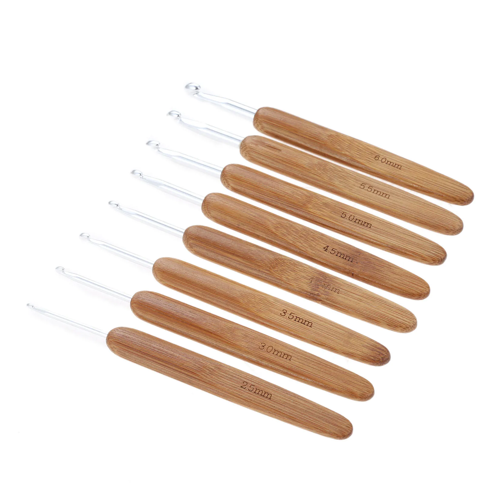 

8 Pcs Metal Crochet Hooks Bamboo Ultra Smooth Handle Knitting Needles for Handcrafts Sewing Woolen Yarn Weave DIY Tool 2.5mm-6mm