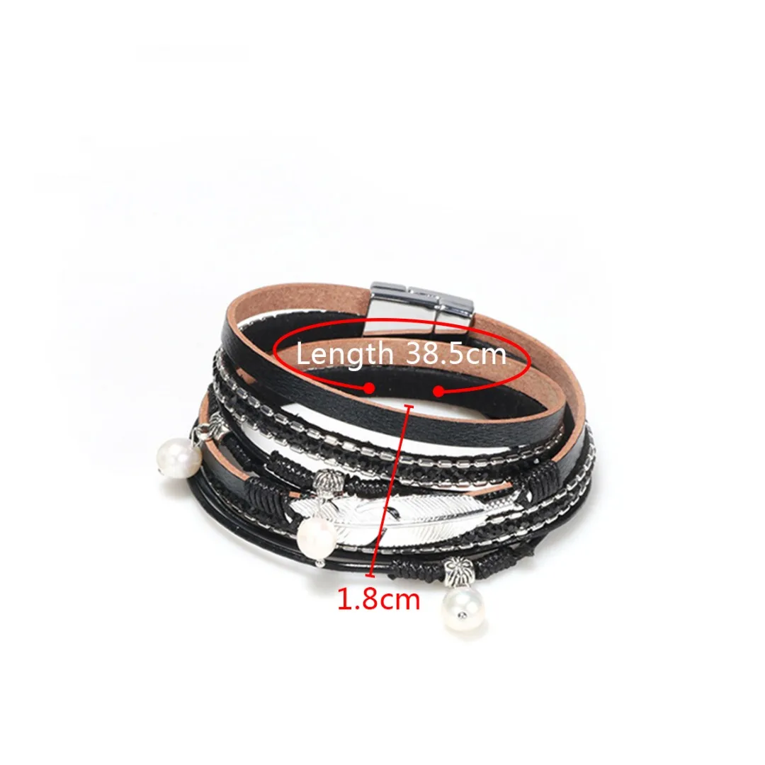Женский и мужской Многослойный кожаный браслет Boho винтажный этнический на