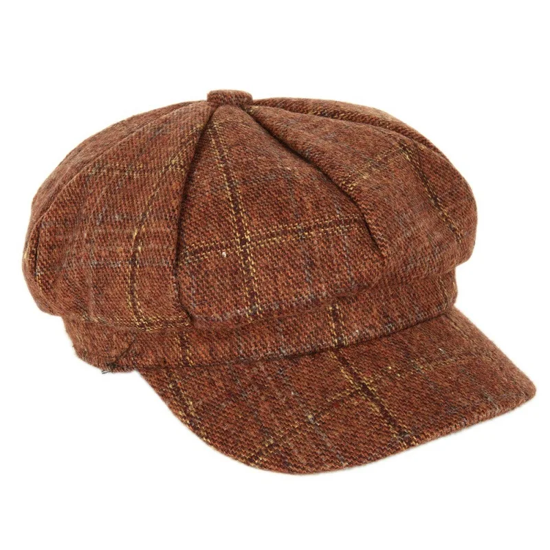 Черная Шерстяная кепка SHOWERSMILE для женщин винтажная газетчика женская в клетку