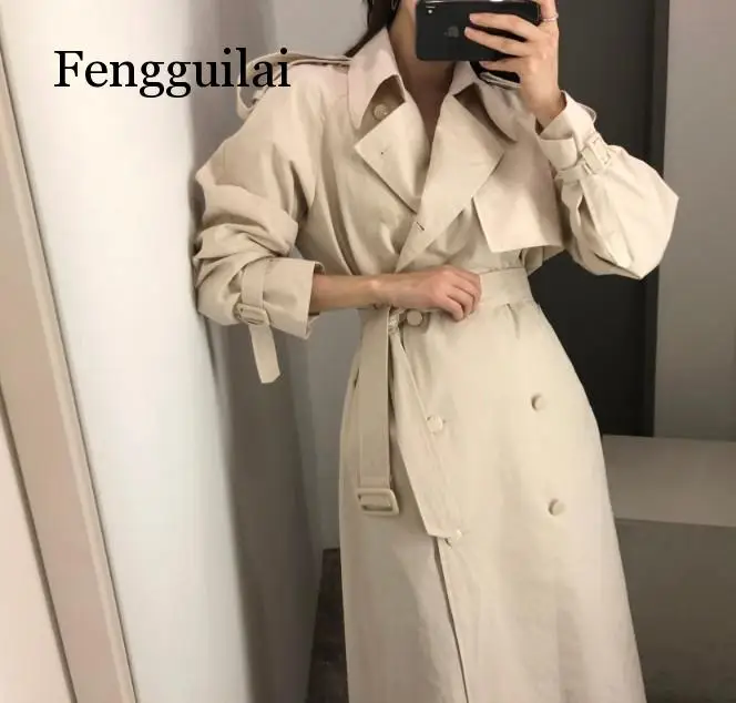 Пальто женские весенние ветровки одноцветные осенние шикарные двубортные