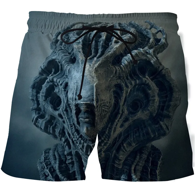 

2021 summer shorts men's horror skull 3D printing punk fashion street style beach shorts sports casual swimwear men board shorts