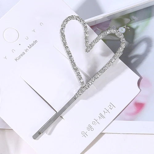 sliver heart М мизм Новинка геометрические корейские хрустальные заколки для волос буквы Стразы в форме сердца золотистые шпильки для волос женские заколки аксессуары для волос - Цвет: sliver heart