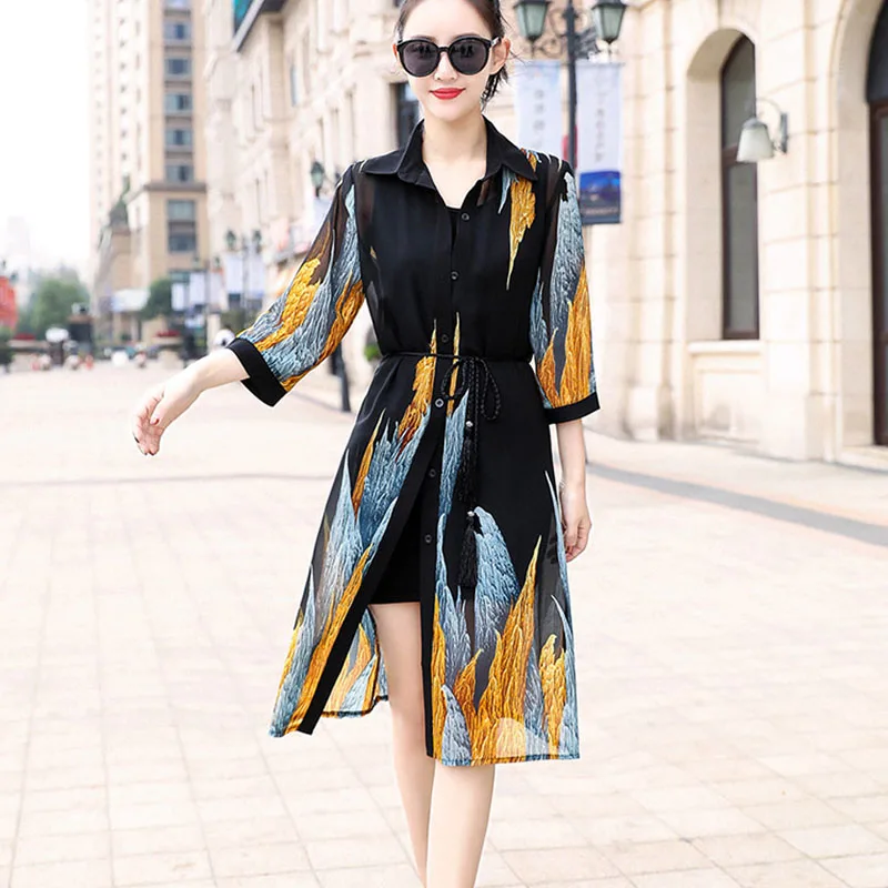 Супертонкий шифоновый кардиган с цветочным принтом летняя Солнцезащитная