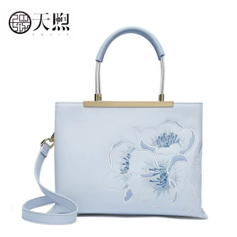 Pmsix Новая женская кожаная сумка Качественная воловья кожа вышивка роскошные