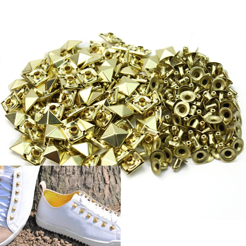 100x панк рок Пирамида заклепки Шпильки поясная сумка украшение обуви ремесло DIY 9*9