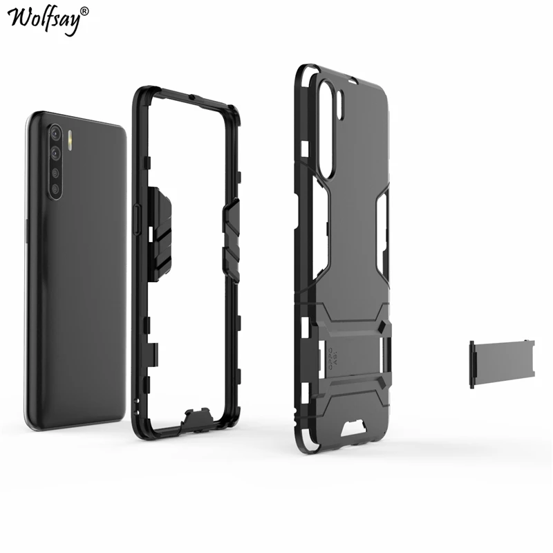 wolfsay case for oppo a91 cover slim pc soft rubber armor case for oppo a91 case phone holder stand fundas oppo f15 bumpers free global shipping