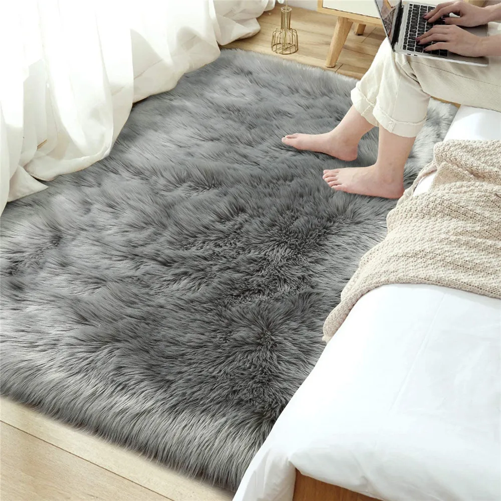 

Plush Sheepskin Style Carpet Faux Fur Elegant Chic Cozy Shaggy Rug Home Decorator Luxury Fluffy Super Soft Kids Play Mat