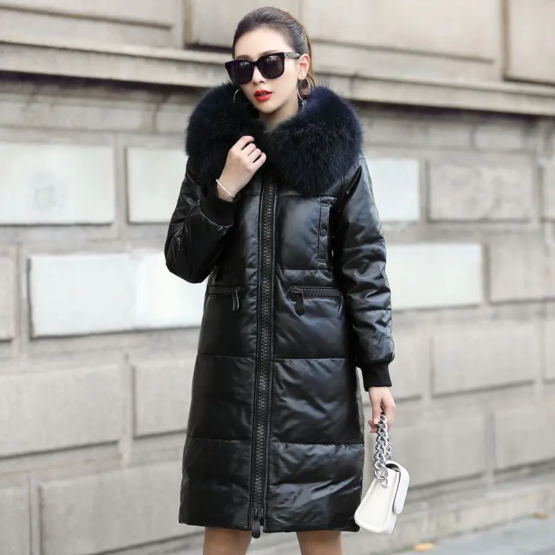 Пальто из 100% натуральной овечьей кожи женская зимняя куртка на утином пуху с