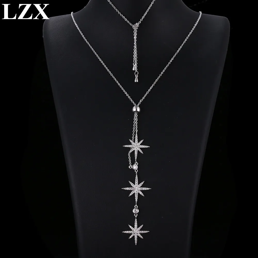 LZX Новинка 3 шт. Звездный дизайн чокер ожерелье белый золотой цвет Кубический