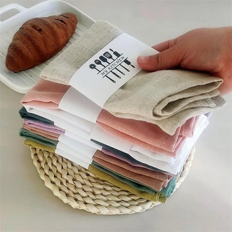 

4pcs Per Set Cotton Linen Kitchen Towels Plain Home Kitchen Dishcloth Napkin Placemat Tea Towel Scouring Pad 8 Colors 40x40cm