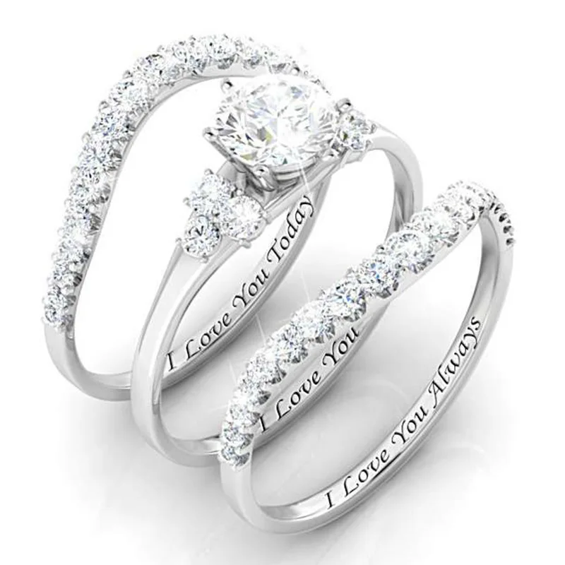 

New Romantic Temperament Ladies Three-layer Ring Zircon Index Finger Ring Engagement Wedding Banquet Accessories Jewelry Gifts