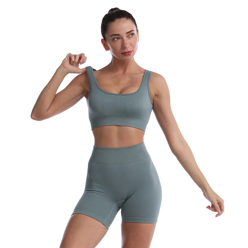 

LANTECH Women Sports Suits Yoga Sets Gym Fitness Exercise Shorts Lifting Sportswear Push Up Sports Bra Clothing Activewear