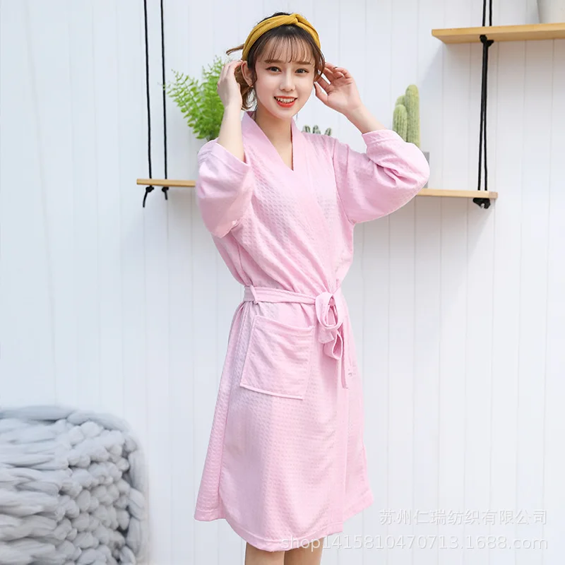 pink colour Женское ночное белье кимоно халат Soild зима осень Повседневный хлопковый банный халат с поясом элегантный халат для спа - Цвет: pink colour