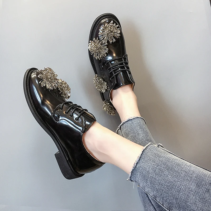 

Retro Woman Shoes All-Match Female Footwear Round Toe Oxfords British Style Modis Casual Sneaker New Cross Dress Leather Preppy