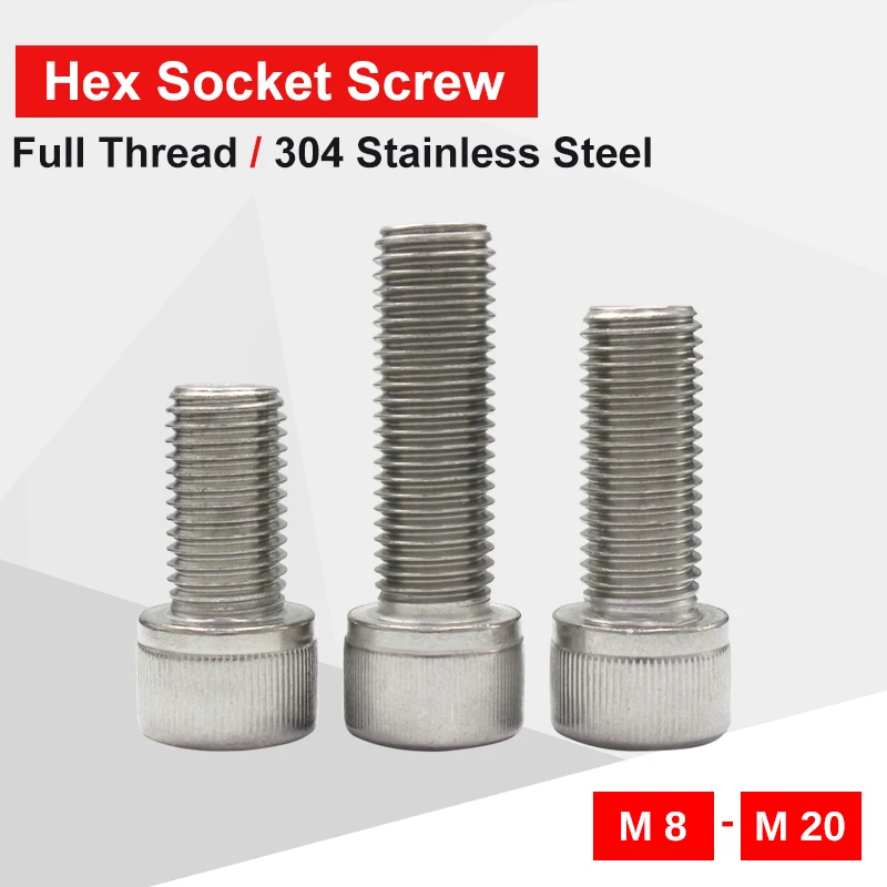 Hexagon Hex Socket Cap Head Screw M8 M10 M12 M14 M16 M20 stainless steel Machine Screws Din 912 grade Allen Bolt  Full Thread