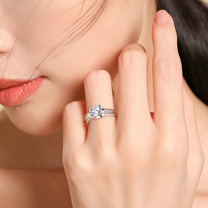 

Knobspin Fashion 100% 925 Sterling Silver Row Full Engagement Rings For Women High Carbon Diamond Fine Jewelry Wholesale