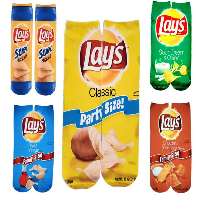 

Носки мужские/женские хлопковые до колена, забавные художественные, с 3D-принтом картофельных чипсов, 1 пара