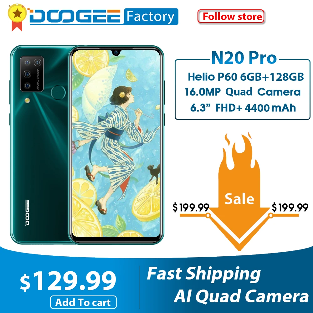 Смартфон Doogee N20 Pro мобильный телефон с четырёхкамерами 6 ГБ ОЗУ 128 Гб ПЗУ экран 3