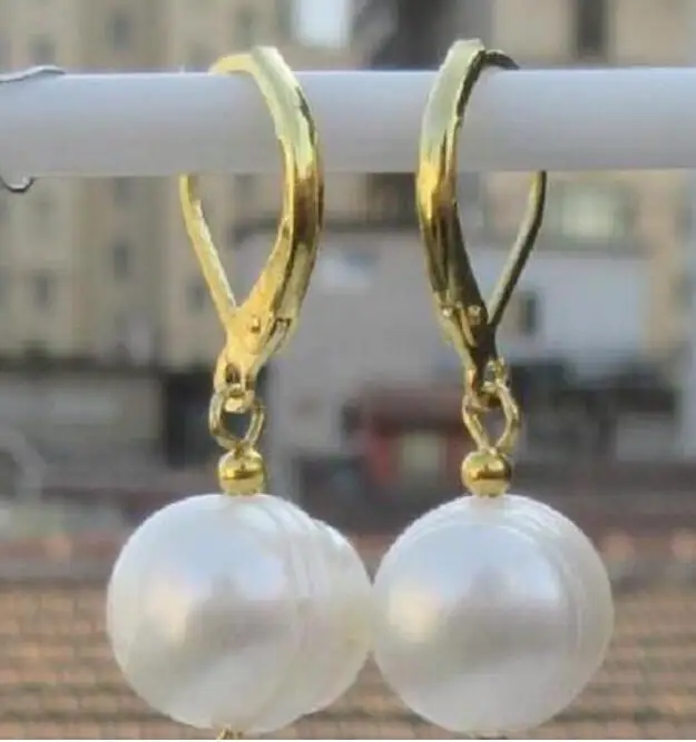 Бесплатная доставка ОГРОМНЫЙ AAA 10-11 мм белые серьги с барочным жемчугом 14K/20