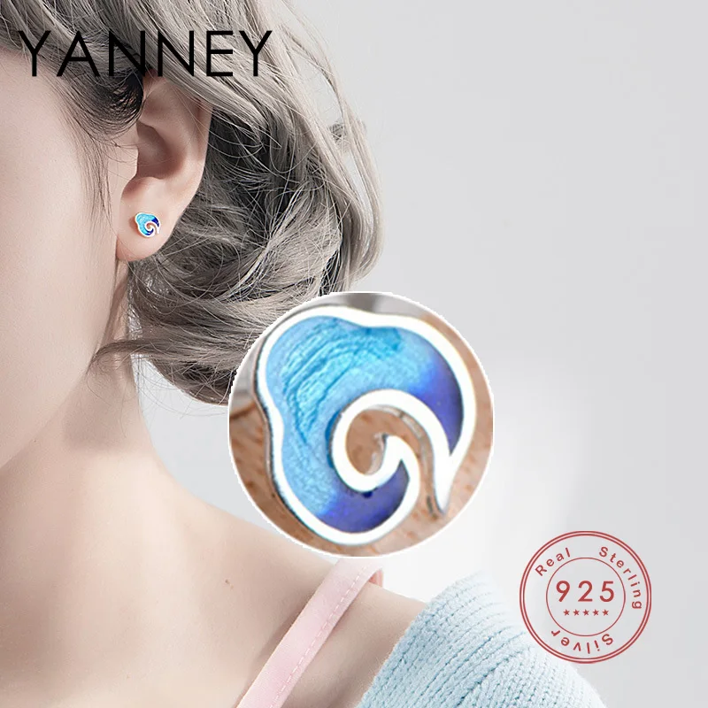 

YANNEY Silver Color 2022 Trend Cloud Stud Earrings Woman Fashion Simple Gradient Blue Jewelry Accessories Birthday Gift