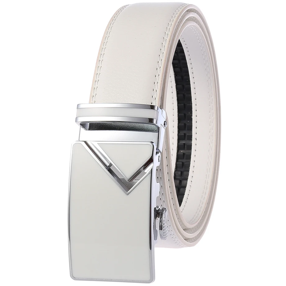 

NEW Brand Genuine Leather Belt White Fashionable Automatic Alloy Buckle Male Belt High Quality Cowskin Golf Belts For Men R47