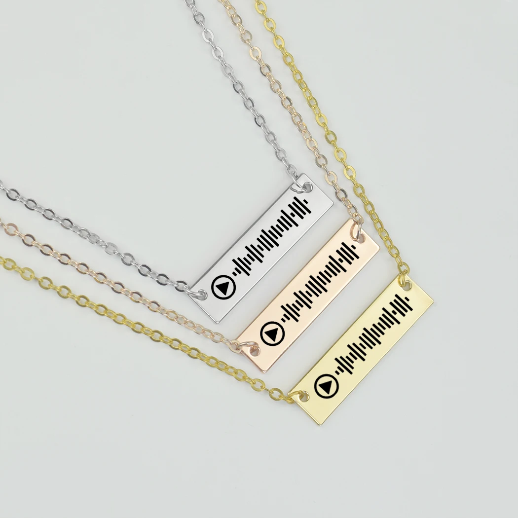 

Customized Nameplate Bar Necklace Custom Name Stainless Steel Pendant Personalized Music Code Jewelry Women Fashion Gift
