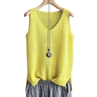 casual women solid color v neck sleeveless knitted vest loose blouse vest top