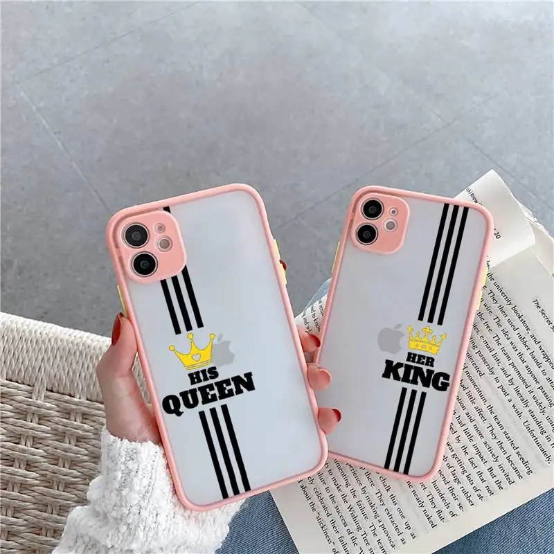 

Crown Letter King Queen Phone Case Matte Transparent for iPhone 7 8 11 12 s mini pro X XS XR MAX Plus cover funda