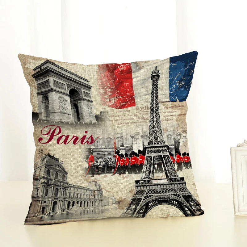 Наволочка с изображением Эйфелевой башни Биг-Бен льняная хлопковая наволочка