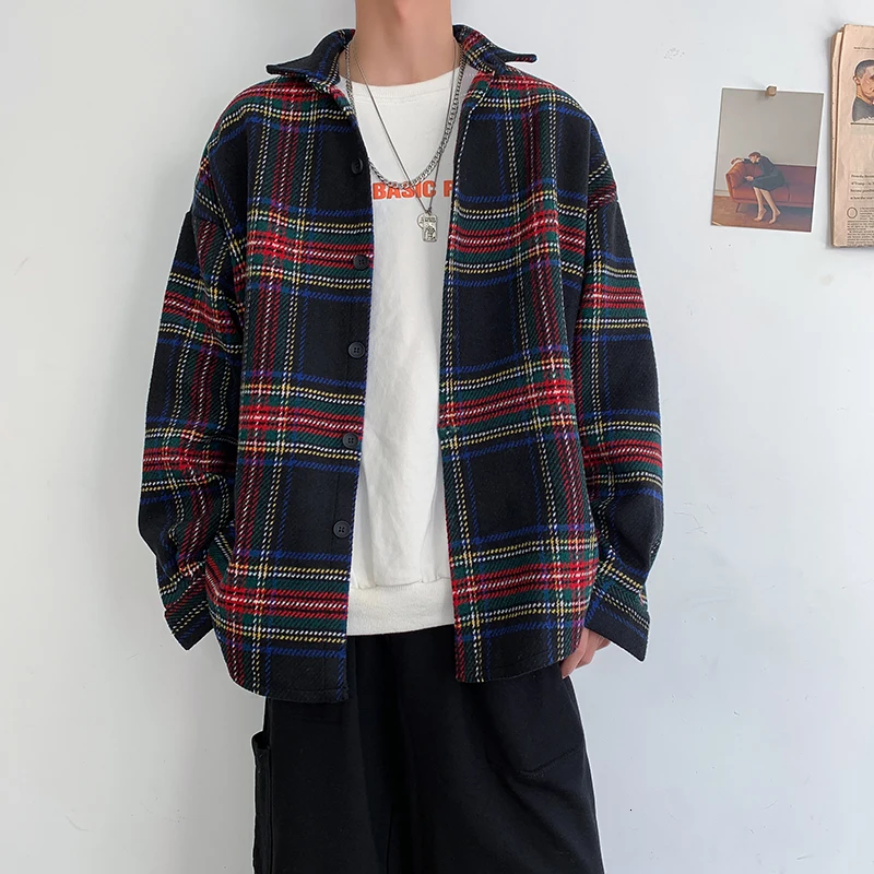 Новинка Осенняя шерстяная рубашка мужская мода Ретро Повседневная Толстая с