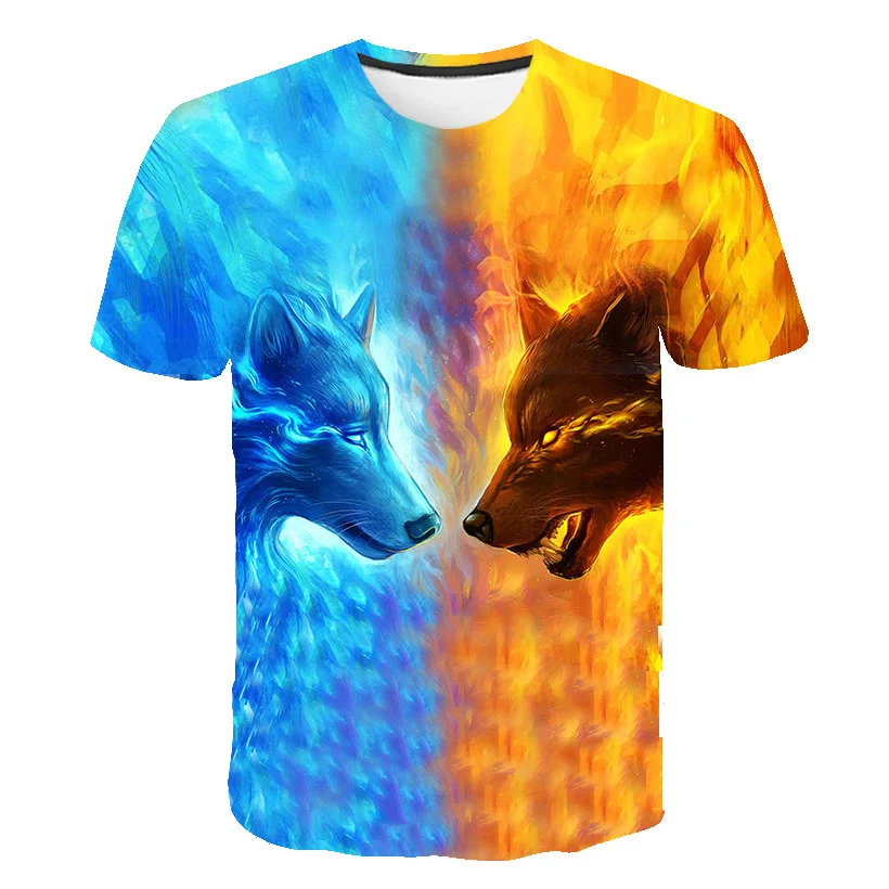 

2021 Summer Fashion wolf T-shirt Children Boys Short Sleeves newest animal Funny Tees Baby Kids 3D Tops For Girls Clothes 4-14Y