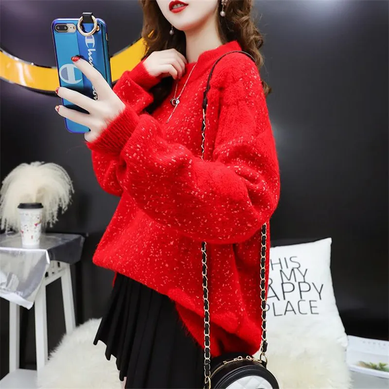 women's sweater new autumn and winter solid color long-sleeved bow embroidery thick warm | Женская одежда