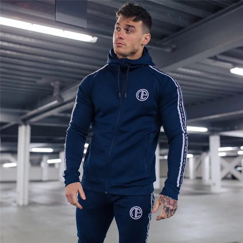 

New Tracksuits Suits Men's Fitness Hooded Zipper Sweatshirts+Bodybuilding Jogger Pants Elastic Slim Fit Sweatpants For Male