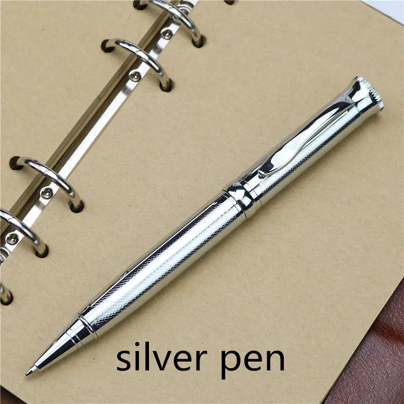 Silver pen Вращающаяся телескопическая шариковая ручка, высокое качество, полностью металлическая шариковая ручка, темно-серый, розовое золото, серебро, золото, деловой подарок - Цвет: Silver pen