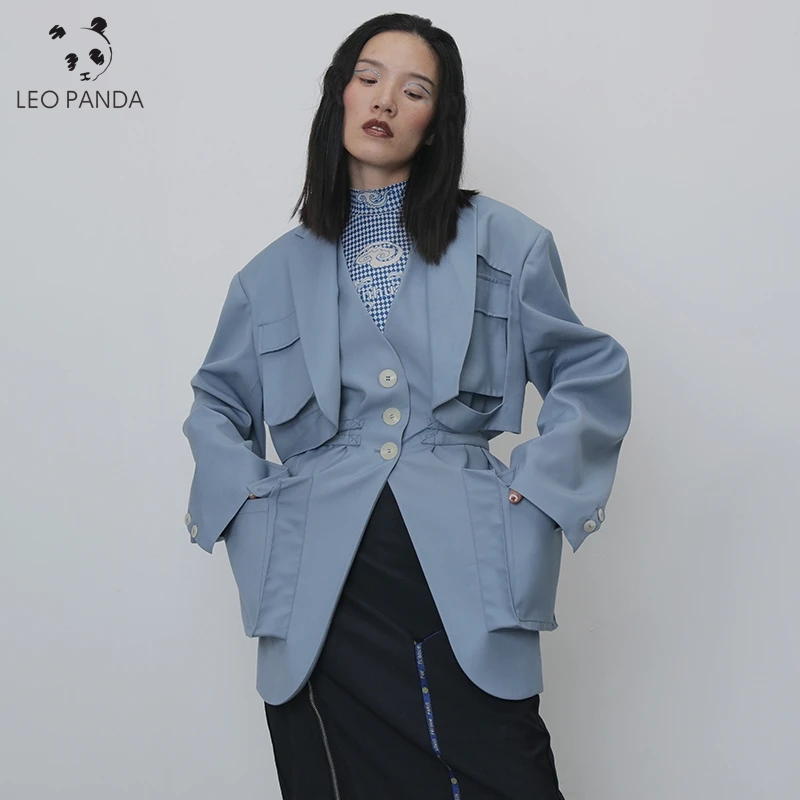 

Весна-Осень 2020, женское синее пальто-пыльник, однобортное пальто, модная уличная одежда, Трендовое пальто