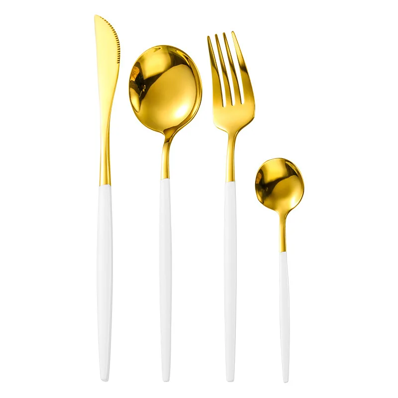 

24 Pcs Gift Box Powder Gold Stainless Steel Tableware Coffee Spoon Cutlery Spoon Dishwasher Safe Silverware Knife Fork Spoon Set