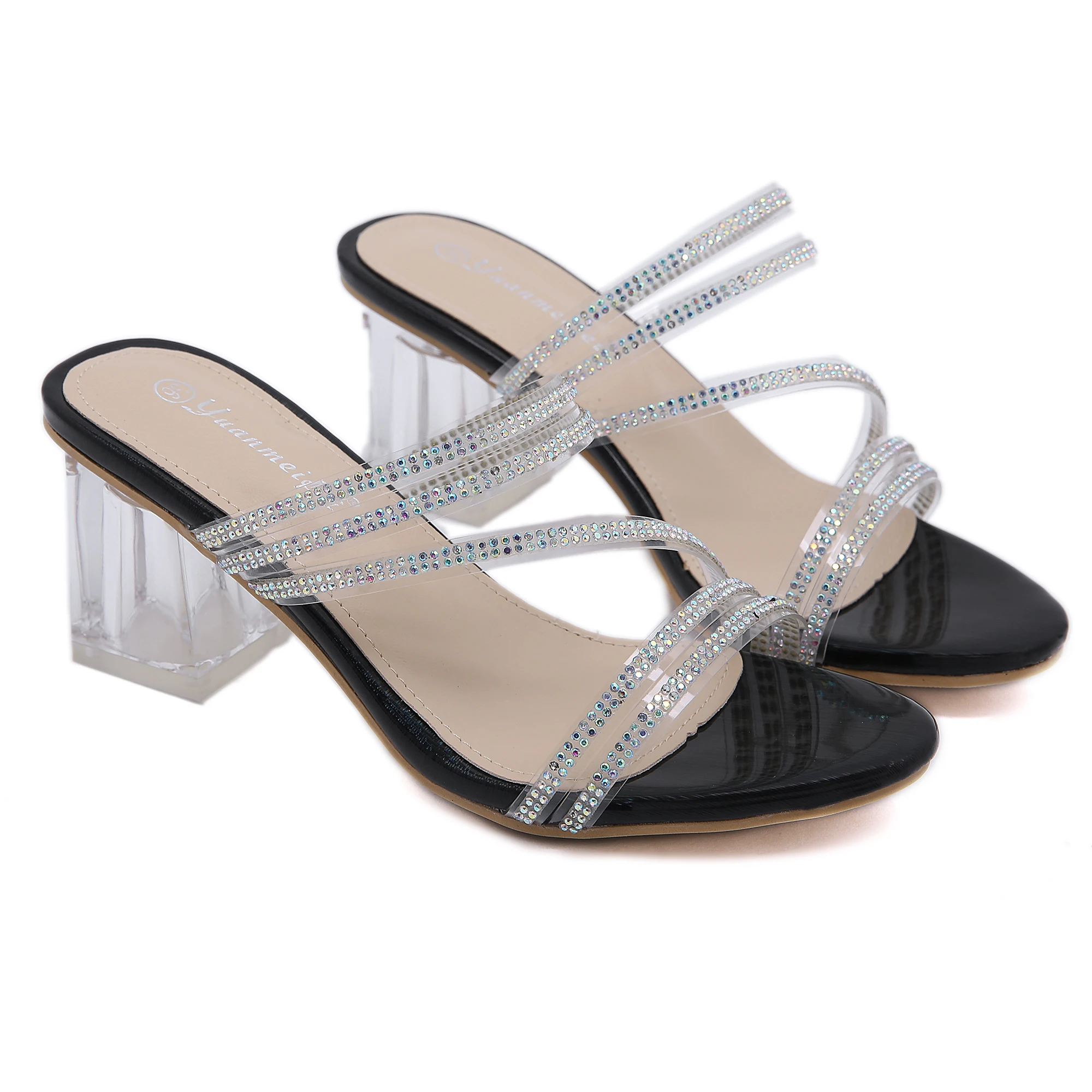 

Crystal Thick Heel Transparent Women Sandal Sexy Women's Slippers Size 35-40