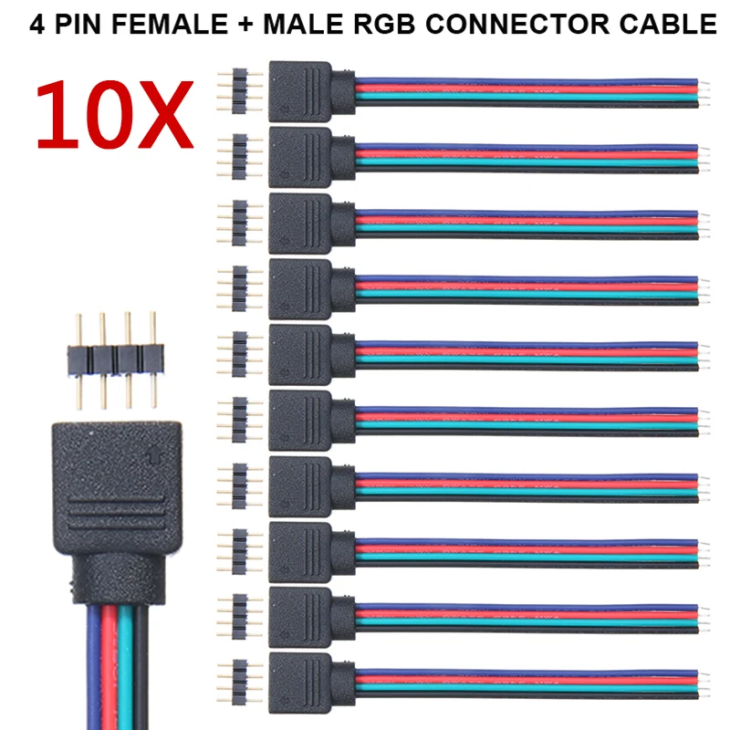 10 шт. соединительный кабель с разъемом кабеля 3528 5050 RGB 4 Pin типа папа + Женский